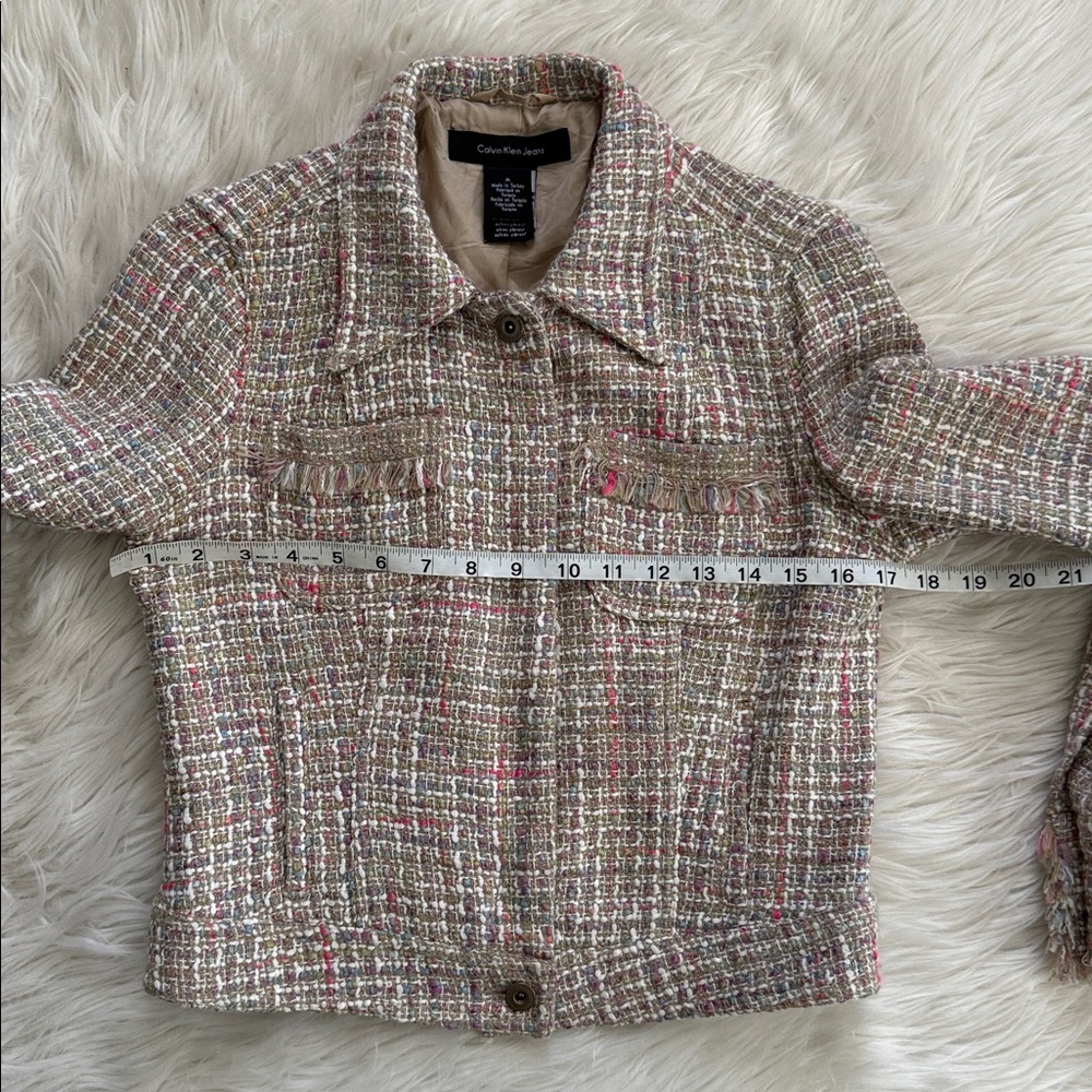 Calvin Klein Jeans Tweed Multicolor Zip-Up Jacket Size M - Picture 12 of 13